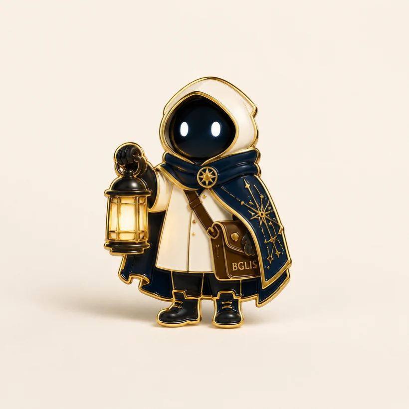 Gold enamel pin of Lumi holding the lantern